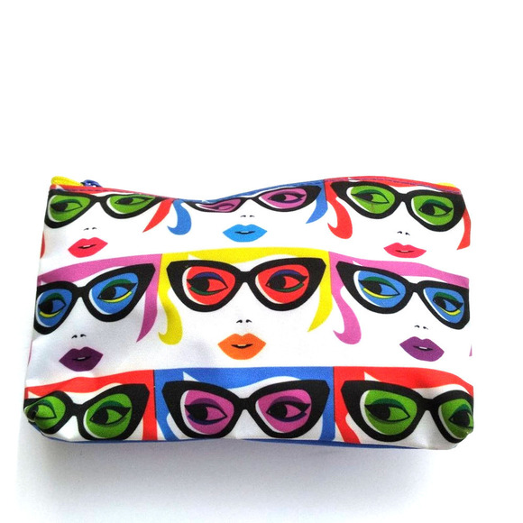 Tiny Graphic Print RETRO Cosmetic Case tiny Makeup Bag BRIGHT BAG IPSY 7 x 4 x 2 - Picture 1 of 7